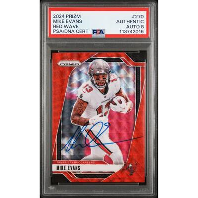 Mike Evans 2024 Panini Prizm Red Wave Signed Card #270 Auto Graded PSA 8 1/149 - 8' x 11'