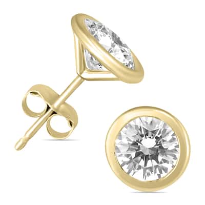 Marquee 1 Carat TW Certified Bezel Diamond Solitaire Stud Earrings in 14K Yellow Gold