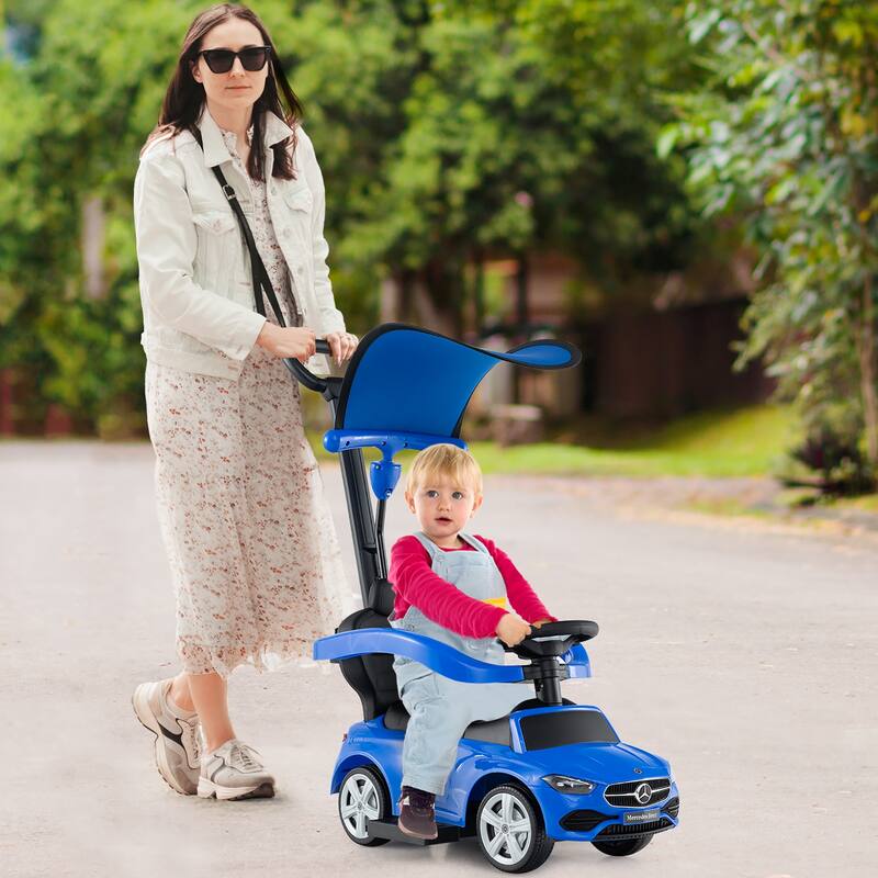 Gymax 3-in-1 Toddler Push Car w/Adjustable Canopy Under Seat Storage