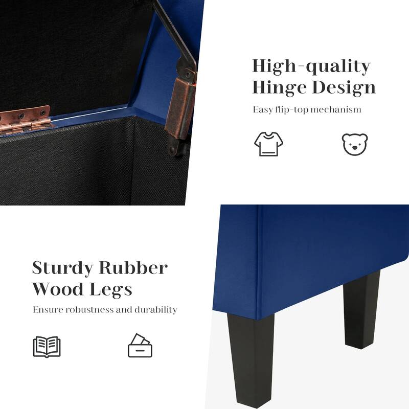 Velvet Storage Bench With Rubber Wood Legs for Bedroom