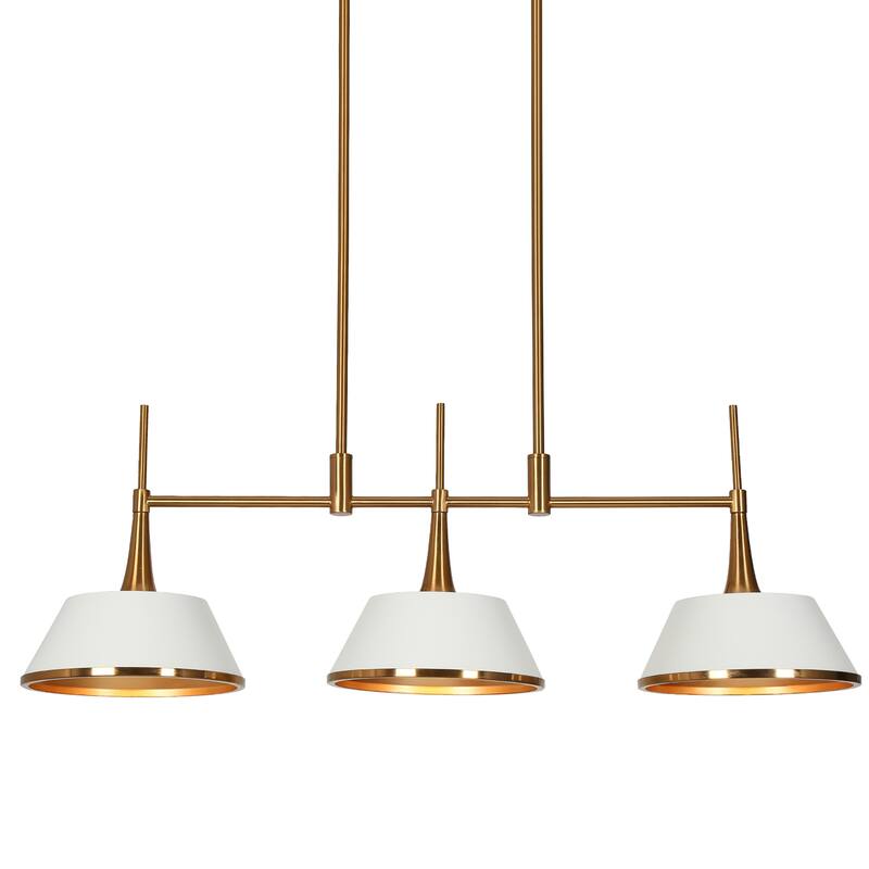 Nisa Modern Gold 3-Light Chandelier Linear Cone Metal Kitchen Island Lights - 34.5'' L x 9'' W x 12'' H