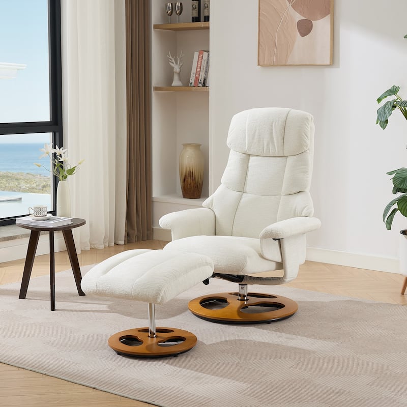 Recliner Chair with Ottoman, Wingback Lounge Chaise Chair, Swivel Chair with 5 Point Vibration Massage