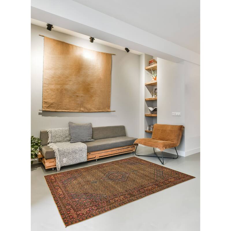 ECARPETGALLERY Hand-knotted Kayseri Vintage Light Brown Wool Rug - 6'4 x 9'4