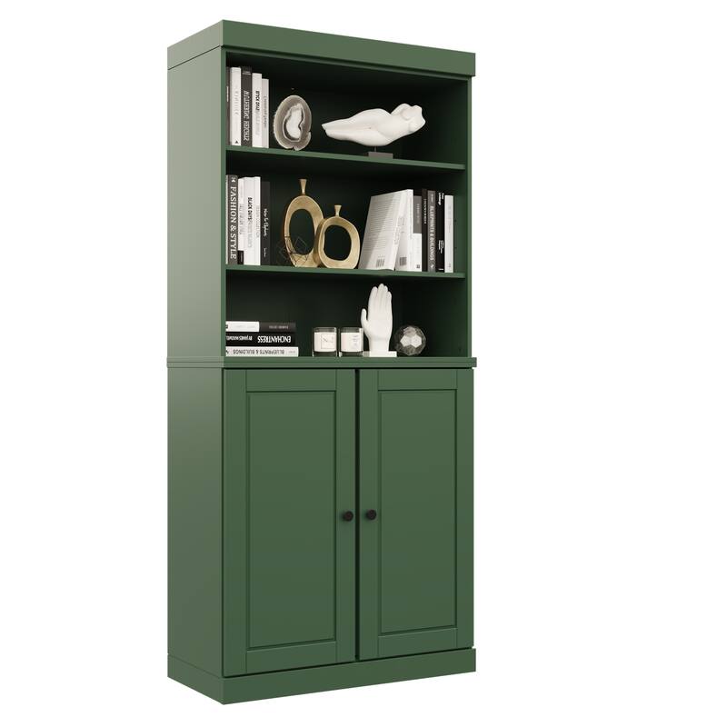 Palace Imports Solid Wood 6-Shelf Bookcase, Raised Panel Doors, Adjustable Shelves