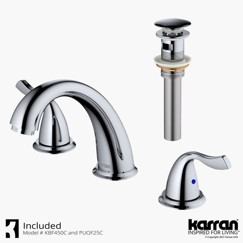 Karran Fulham Three Hole Two Handle Widespread Bathroom Faucet with Matching Pop-up Drain - Chrome