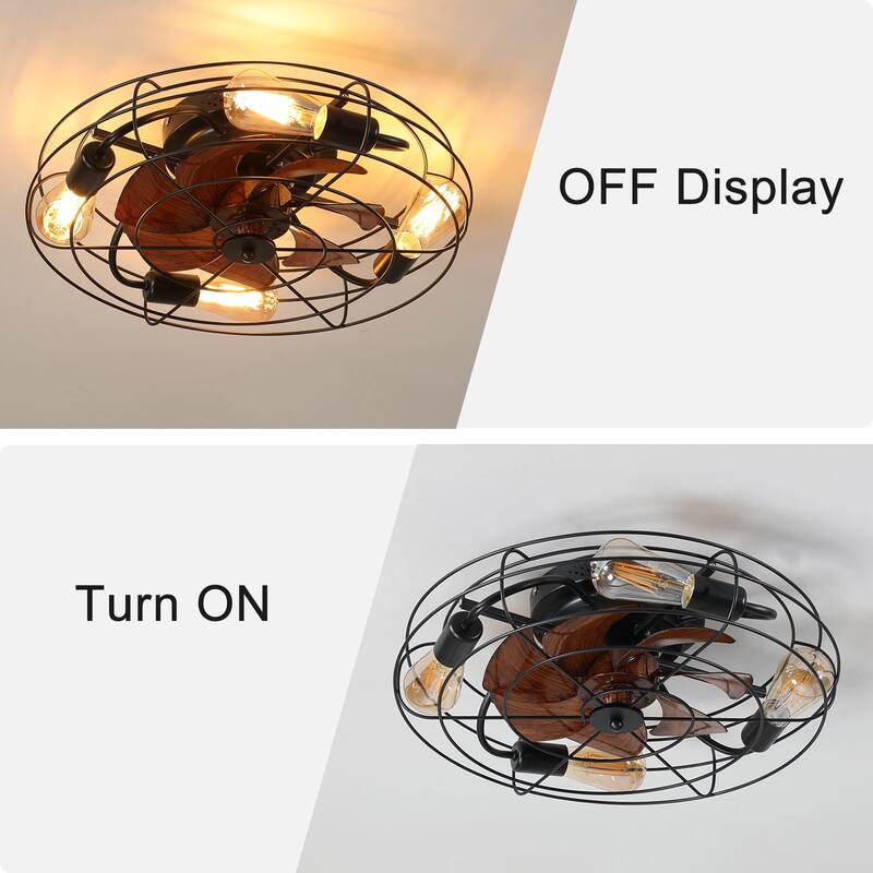 Caged Ceiling Fan With Light,20''Low Profile Ceiling fan Lights,Remote Control,Enclosed 4x E26 Bulb Fans,Reversible Motor