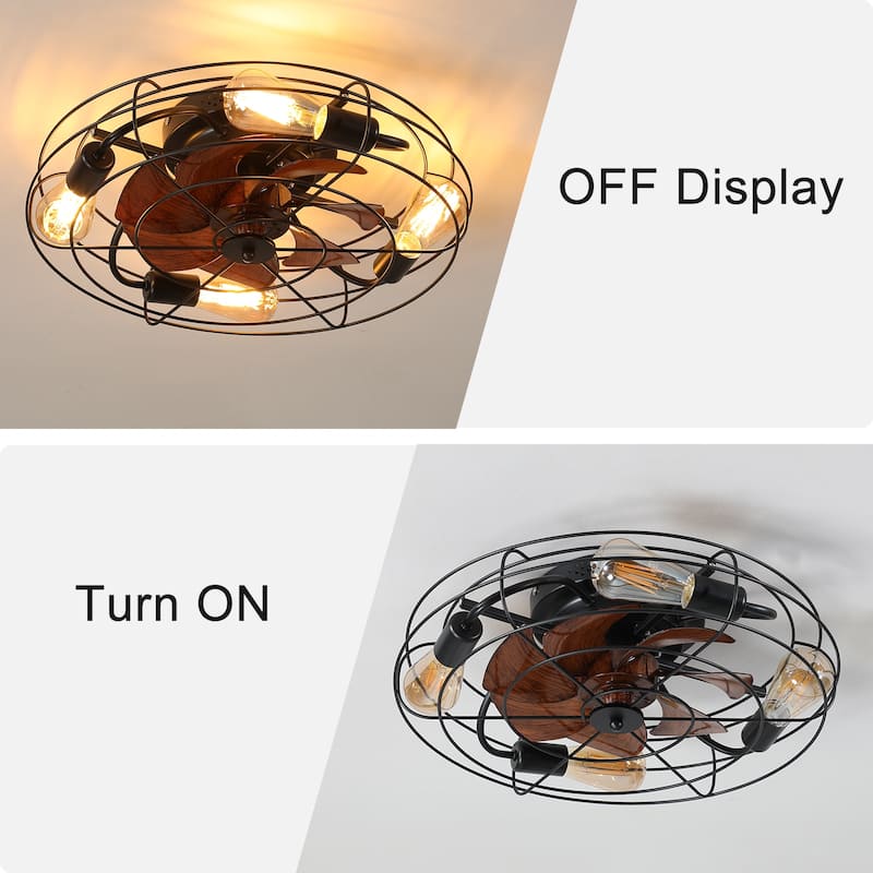 Cusp Barn 20'' Farmhouse Caged Ceiling Fan with Light, Modern Black Low Profile Enclosed Ceiling Fans with Reversible Motor