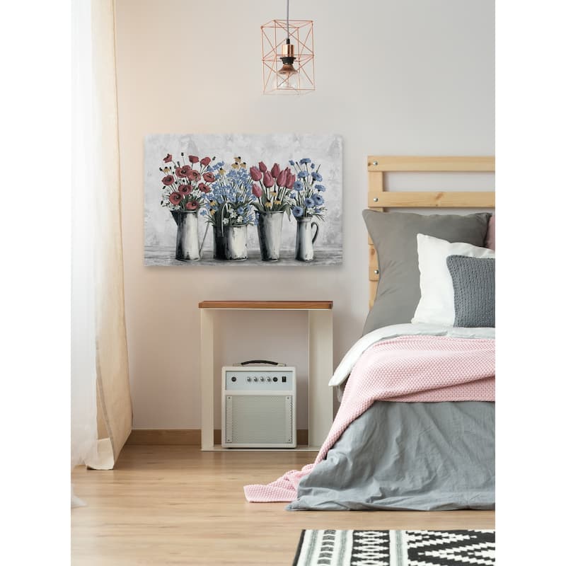 'Group of Lovely Flowers' Painting Print on Wrapped Canvas