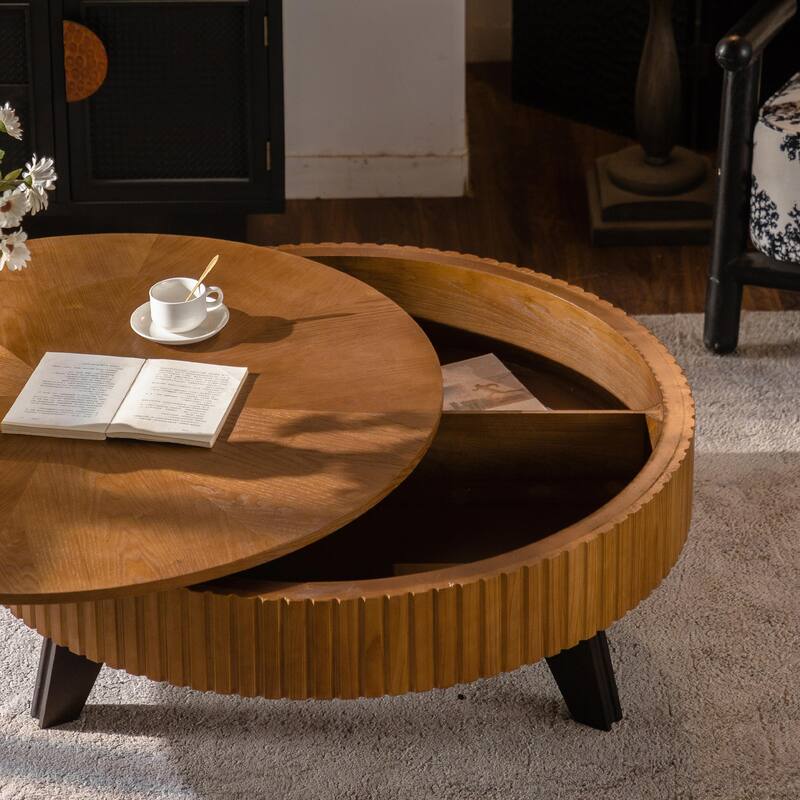 Retro Round Coffee Table with Storage