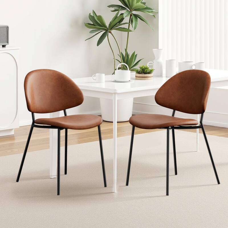 Set of 4 Mid-Century Dining Chairs - PU Leather, Curved Back