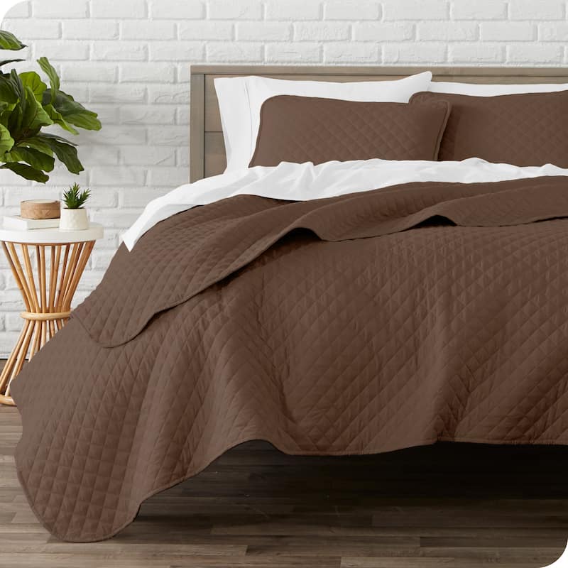 Bare Home Diamond Stitched Lightweight Microfiber Coverlet Set - Cocoa - Full