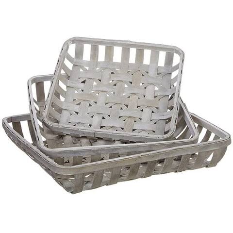 Set of 3 Tobacco Large Decorative Tabletop Baskets in Whitewashed