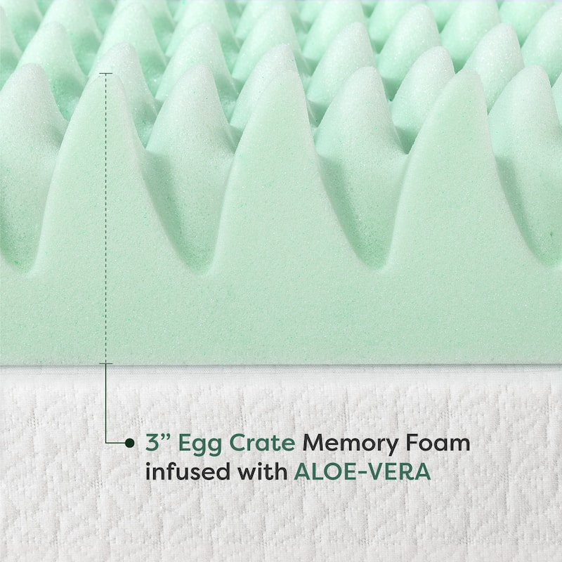 3 Inch Egg Crate Memory Foam Mattress Topper with Calming Aloe Infusion