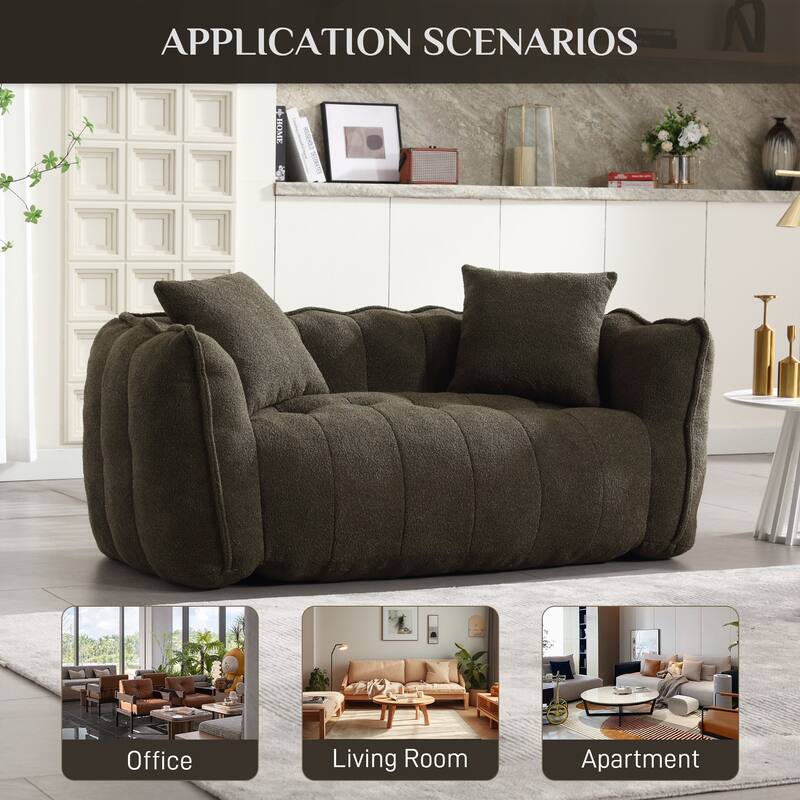 Ouyessir Upholstered Chenille Fabric Bean Bag Sofa Chair with 2 Pillows