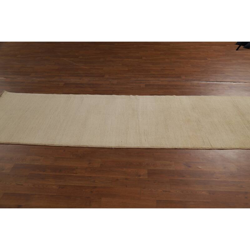 Modern Gabbeh Runner Rug Hand-Knotted Solid Wool Carpet - 2'9"x 9'7"