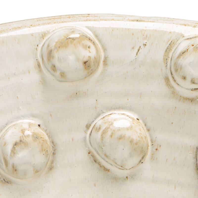 Handmade Terra-cotta Low Bowl with Raised Dots - 16.5"L x 16.5"W x 3.75"H