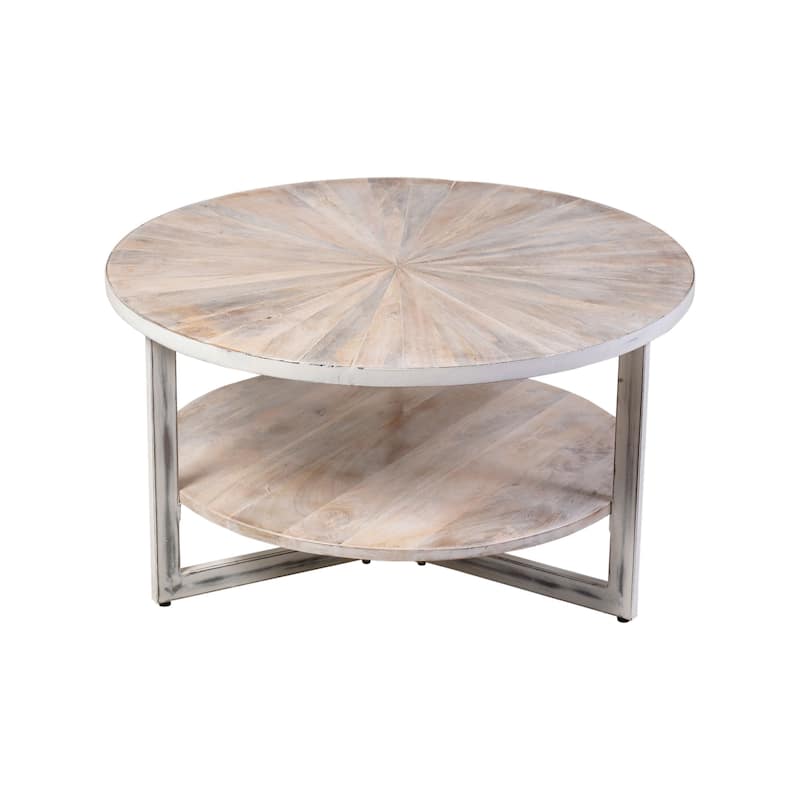 Handcrafted Wooden Round Coffee Table - 33" - White