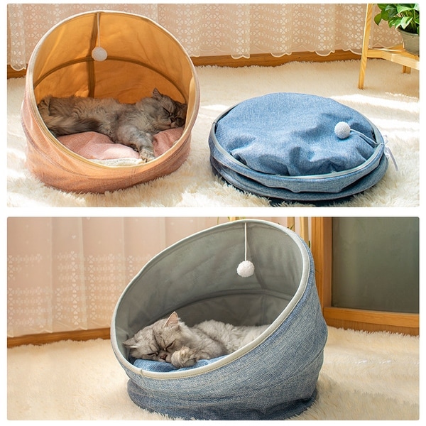 Folding soft Cashmere Imitation linen Short plush CAT bed bule - 17.7"x17.7"x16.9". Opens flyout.