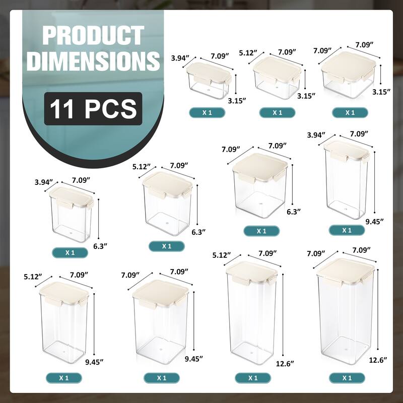 Sorbus 11-Pack Airtight Food Storage Container Set, Stackable Clear Pantry Canisters with Lids