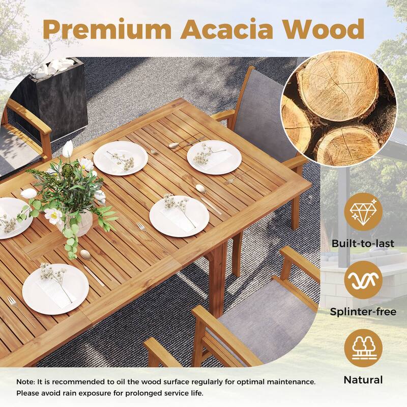 Costway Expandable Outdoor Dining Table 55"-71" Acacia Wood Patio - Natural - See Details