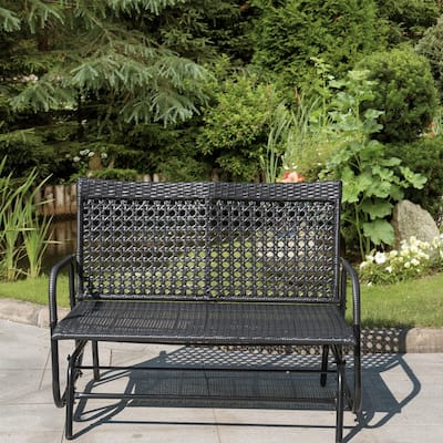 Luxrious Wicker Rattan Patio Rocking Chair Swing Loveseat with Durable Steel Frame