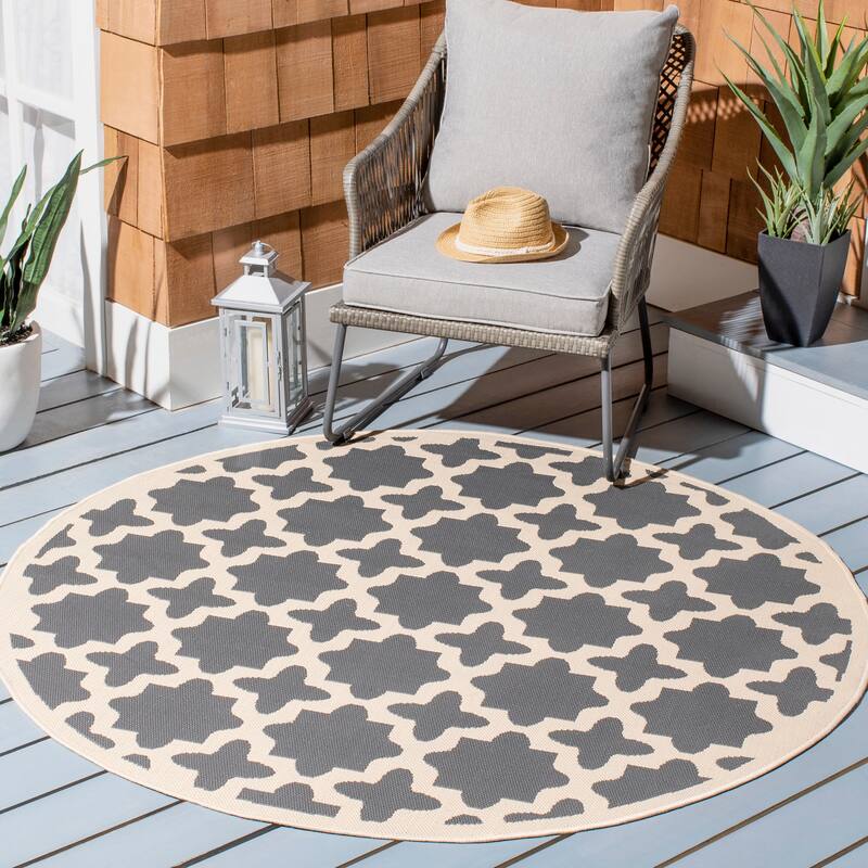 SAFAVIEH Courtyard Dorthey Indoor/ Outdoor Waterproof Patio Backyard Rug - 5'3" Round - Anthracite/Beige