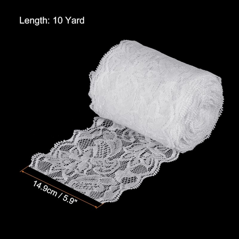 3 Inch Wide 10 Yard Lace Ribbon Floral Pattern Lace Trim Ribbon - Bright White