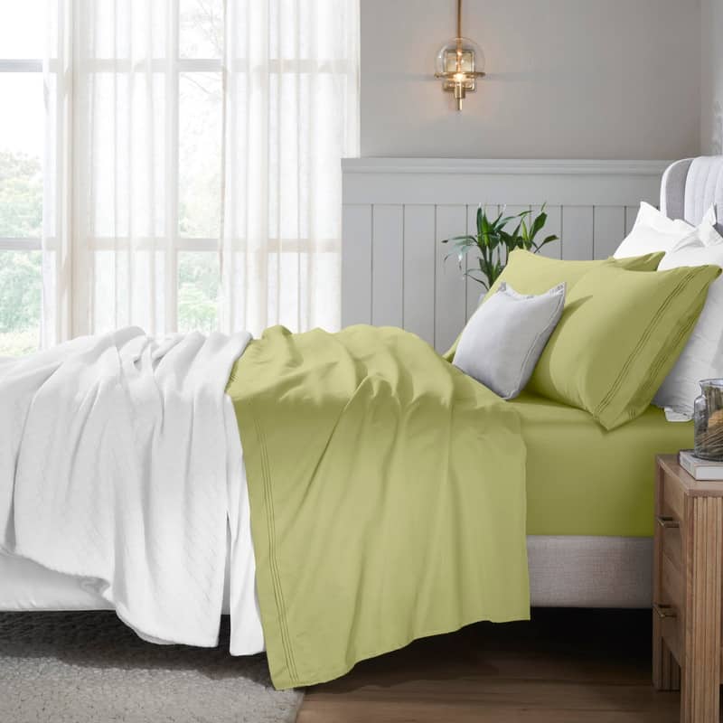 Superior Egyptian Cotton 650 Thread Count Deep Pocket Solid Sheet Set - Full - Olive Green