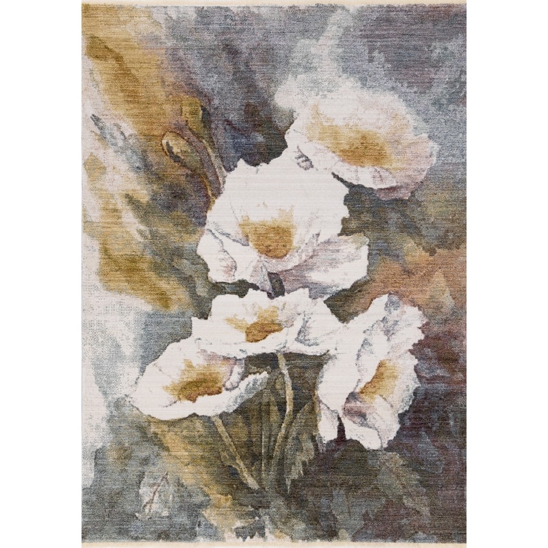 HomeRoots Botanical Leaves Modern Rectangle Area Rug - 5' X 8'