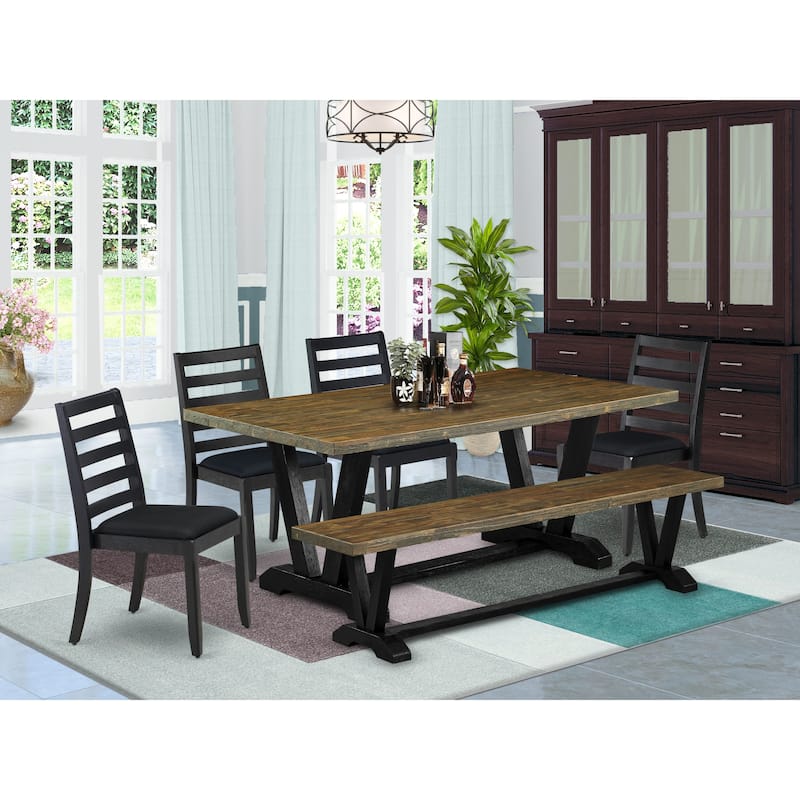 East West Furniture dining room set - a wooden table & Stackable Modern chairs - Wire-brushed Black (Pieces & Seat Options) - V677X1624-6