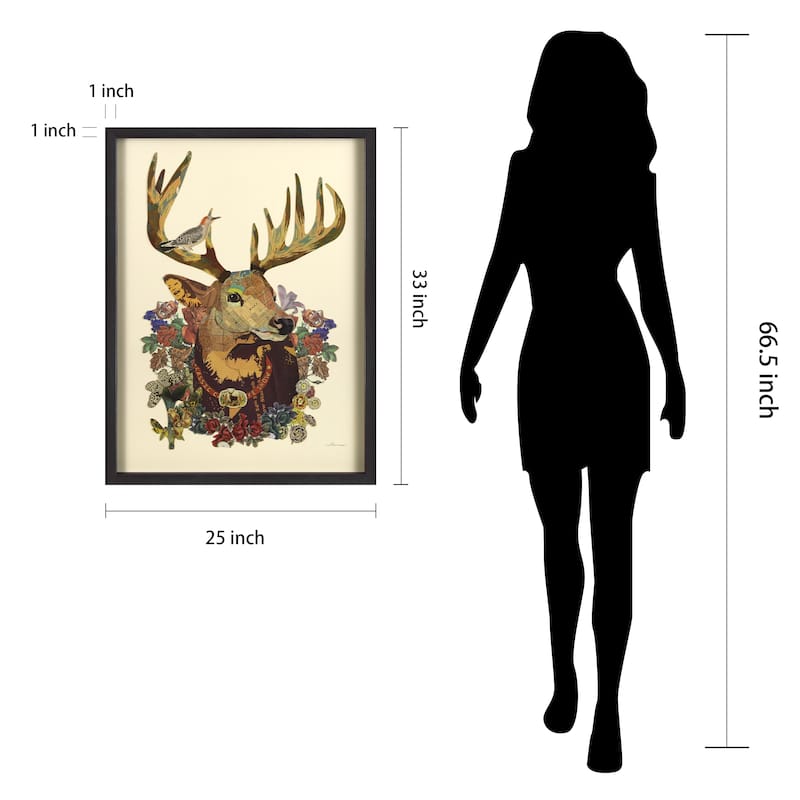 Empire Art "Mr. Deer" Alex Zeng's dimensional collage, under glass & a black shadow box frame