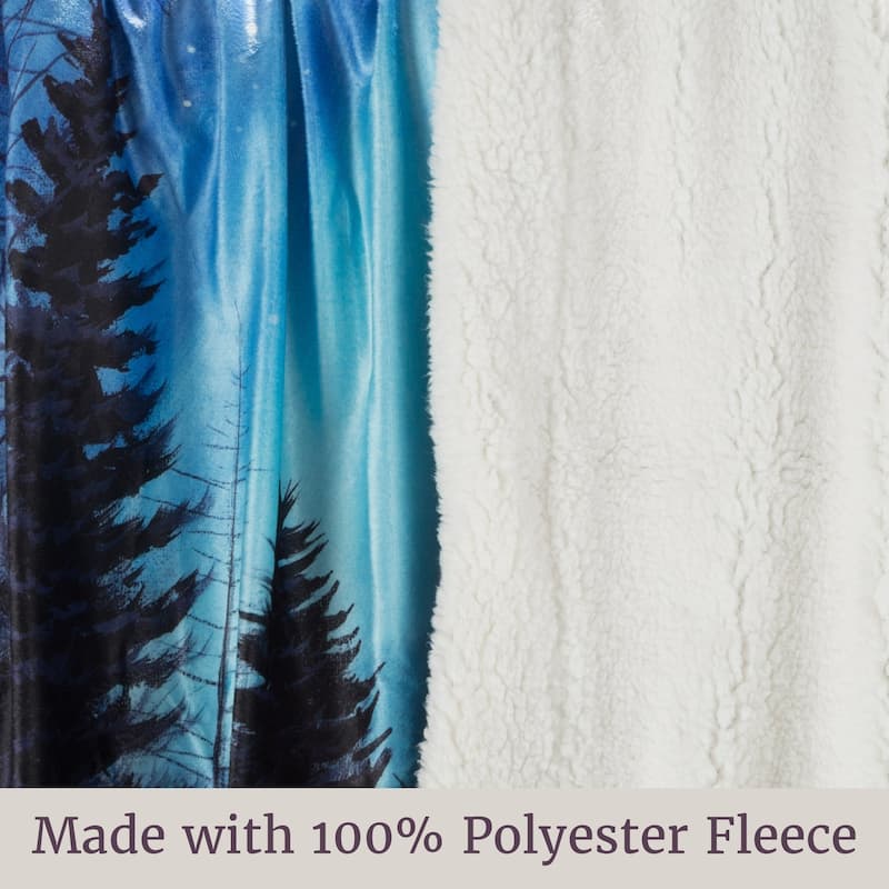 Sherpa Fleece Throw Blanket- Howling Wolf Pattern, Lightweight Hypoallergenic Bed or Couch Soft Plush Blanket by Windsor Home