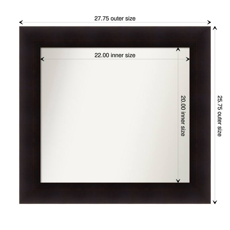 Portico Espresso Framed Non-Beveled Custom Wall Mirror, Bathroom Vanity Mirror - Outer Size: 27.75 x 25.75
