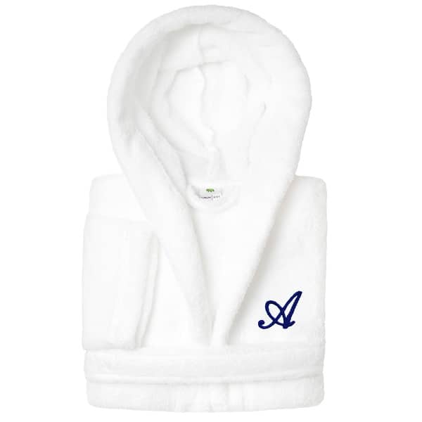 slide 2 of 102, Sweet Kids 100% Polyester SUPER PLUSH Double Brushed Hooded Bathrobe with Navy Script Monogram A - Large
