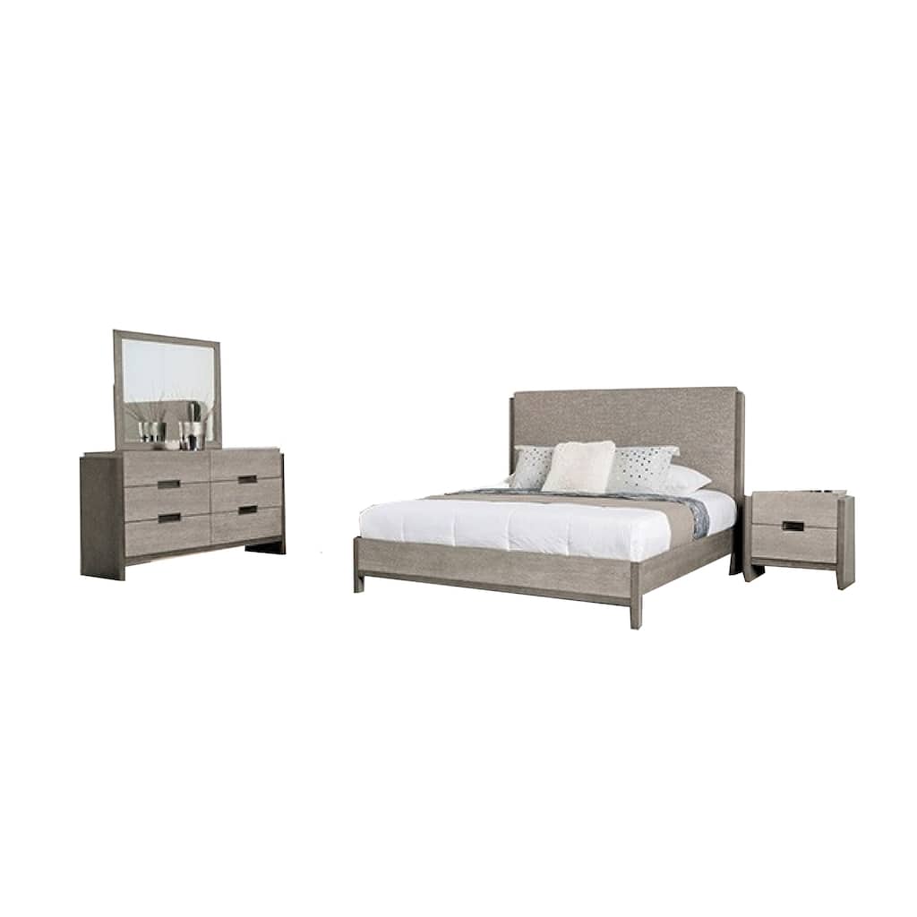 Rizvi 4pc Queen Bedroom Set, Beveled Mirror, Dresser, Gray Solid Wood