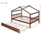 preview thumbnail 5 of 34, Full Size Wooden House Bed with Twin Size Trundle Bed Frame for Kids, Teens, Girls, Boys No Box Spring Needed, Easy Assembly
