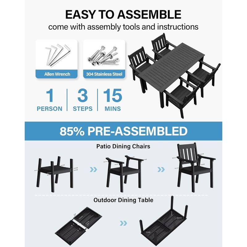 WINSOON 5-Piece HIPS All Weather Outdoor Patio Dining Sets with Umbrella Hole& Aluminum Frame,1-Table 4-Chairs