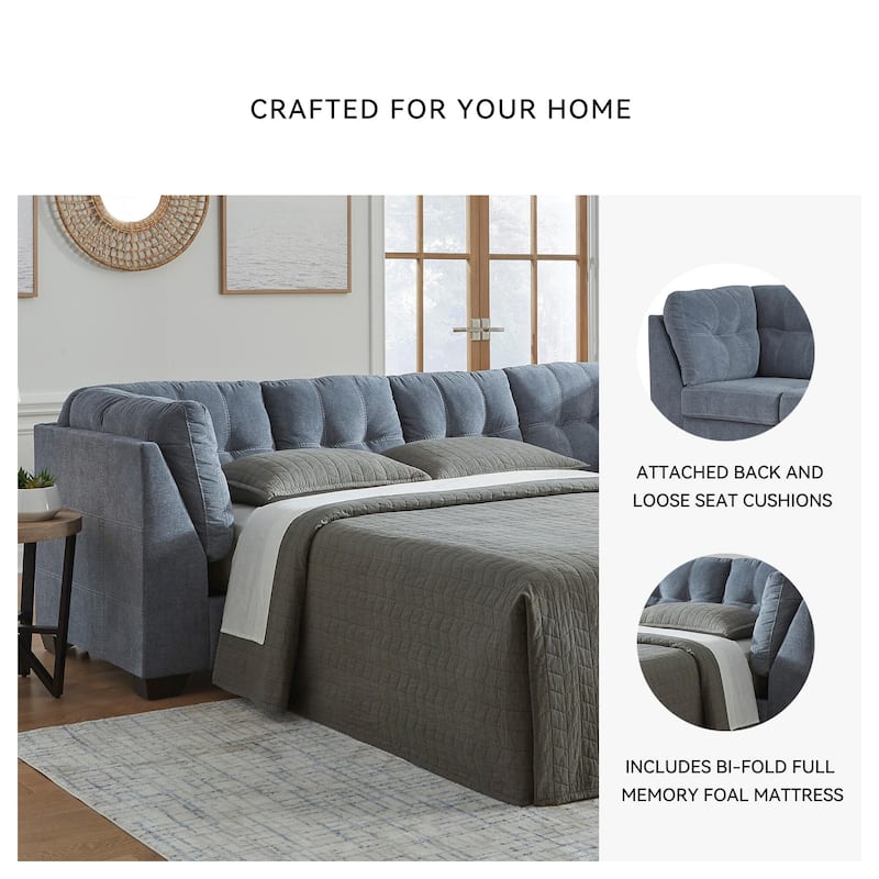 Signature Design by Ashley Marleton Dark Blue 2-Piece Sleeper Sectional with Chaise - 115"W x 91"D x 38"H
