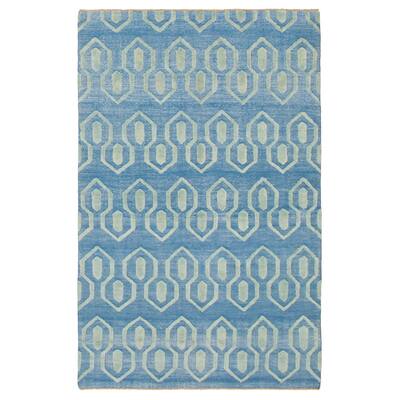 ECARPETGALLERY Hand-knotted Finest Peshawar Ziegler Blue Wool Rug - 6'0 x 9'1