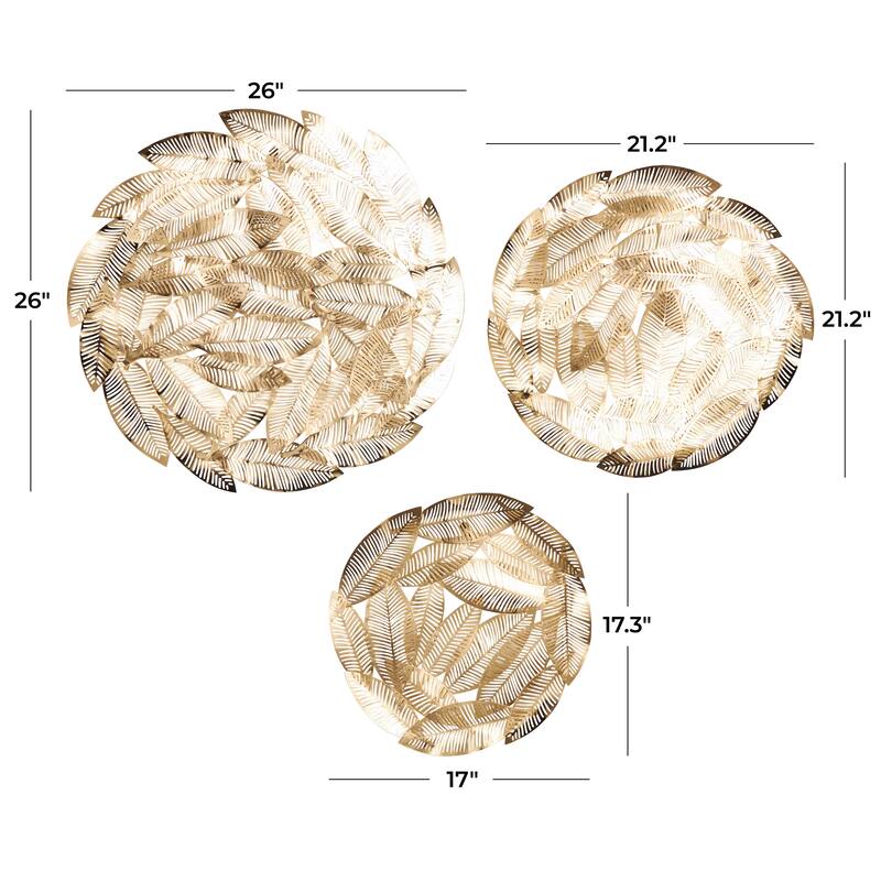 Gold Metal Abstract Round Disk Leaf Home Wall Decor (Set of 3)