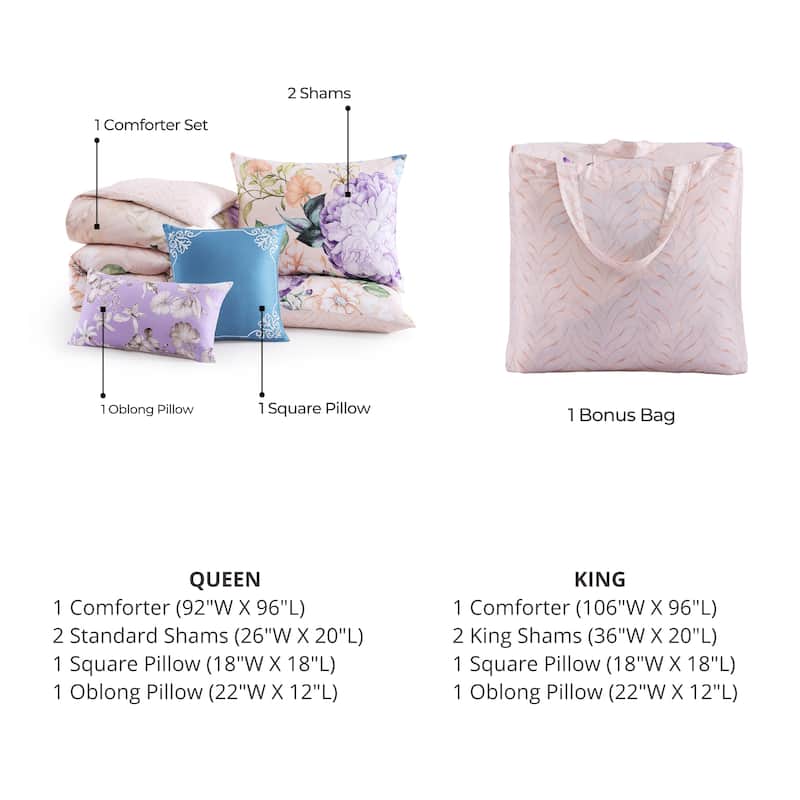 Bebejan Bright Bouquet 100% Cotton Sateen 5 Piece Reversible Comforter Set
