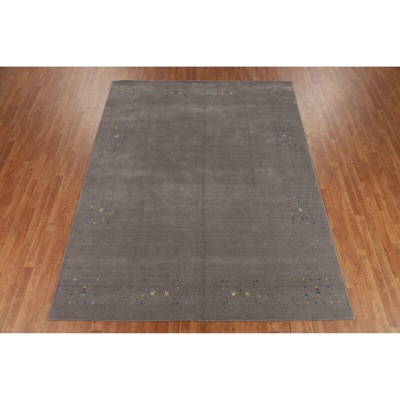 Tribal Gray Gabbeh Indian Area Rug Hand-Knotted Wool Carpet - 7'8" x 9'10"
