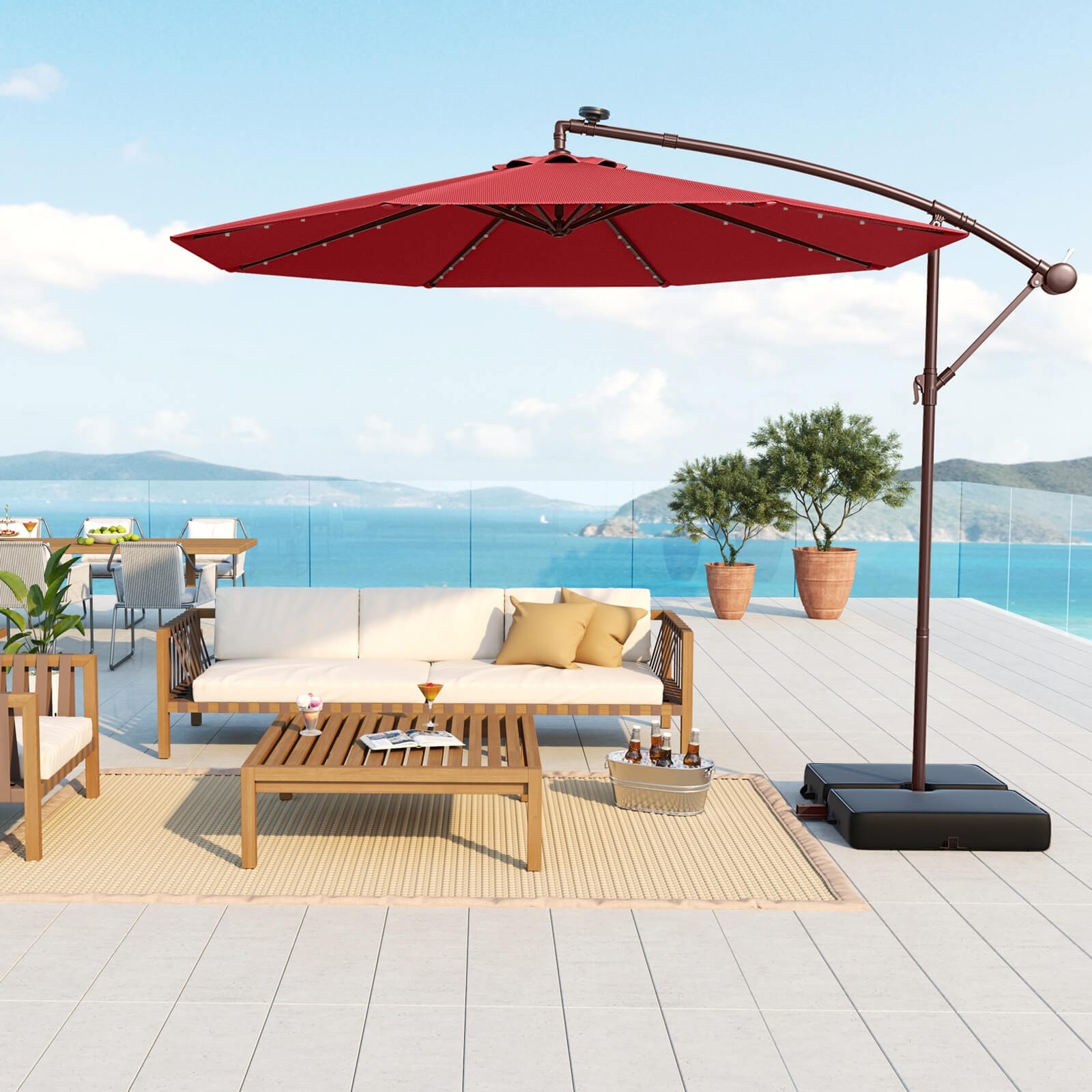 32 in patio umbrella 10FT Square Offset Cantilever Solar LED Lights Upgrade your outdoor living space with the our 10FT Solar LED Patio Umbrella Garvee 10FT Solar Powered Umbrella/Beige