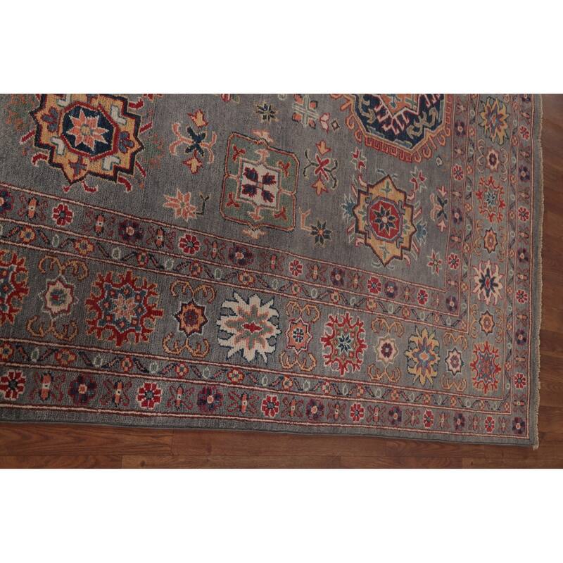 Gray Geometric Kazak Oriental Area Rug Handmade Wool Carpet - 6'8" x 9'8"