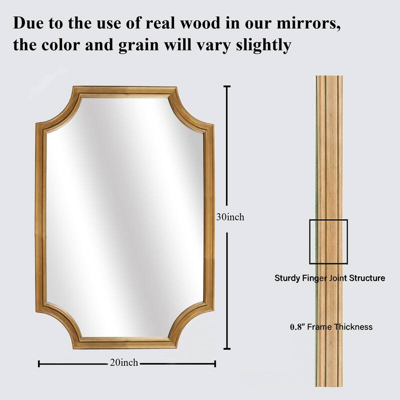 Full Scalloped Corners Arch Farmhouse Style Rectangle Wall Mirror with Wood Frame