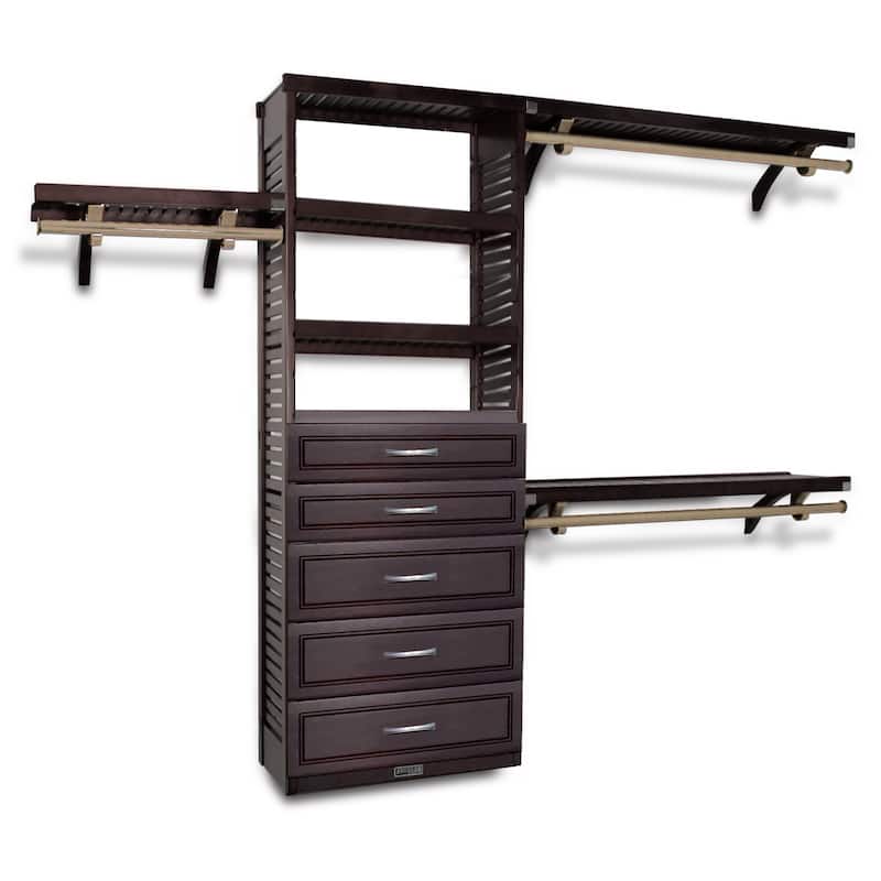 John Louis Home Solid Wood Reach-In Closet System with 5-Drawers Espresso