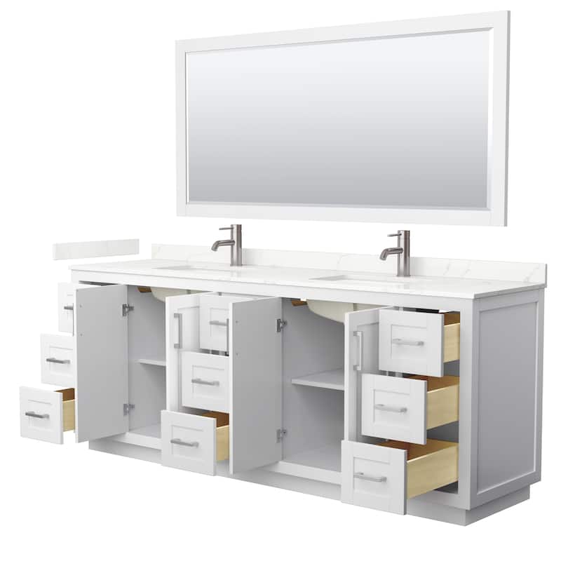 Miranda 84-inch Double Vanity, Quartz Top, 70-inch Mirror