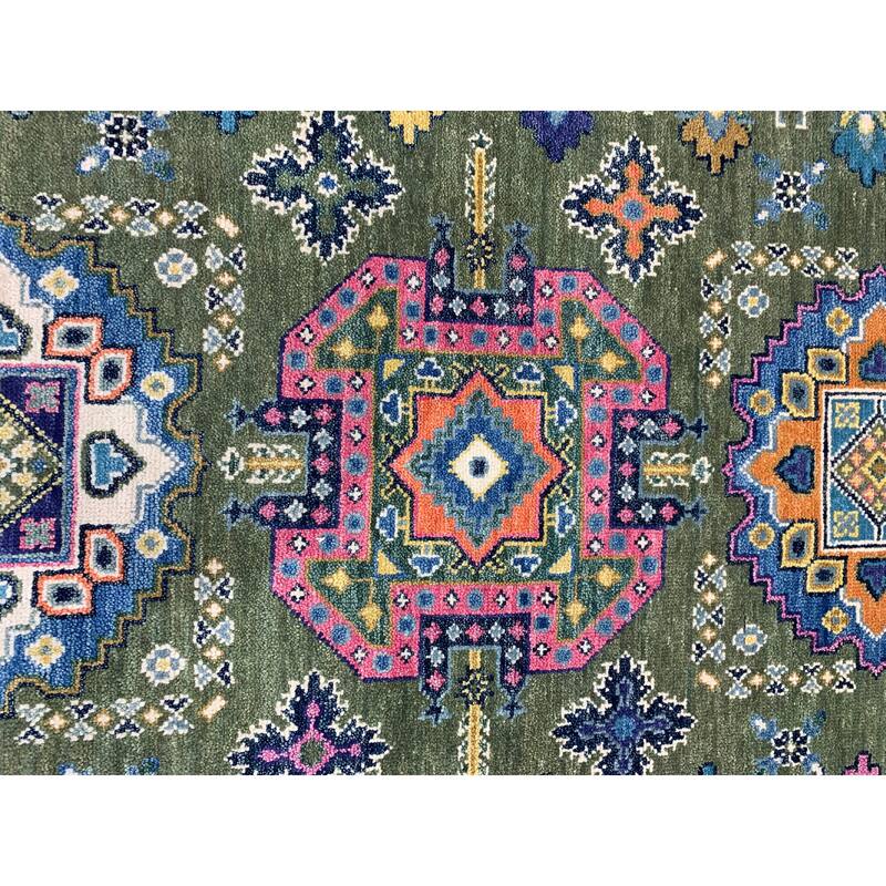 Hand-knotted Wool GREEN / LT.FUSHIA Traditional Classic Rug