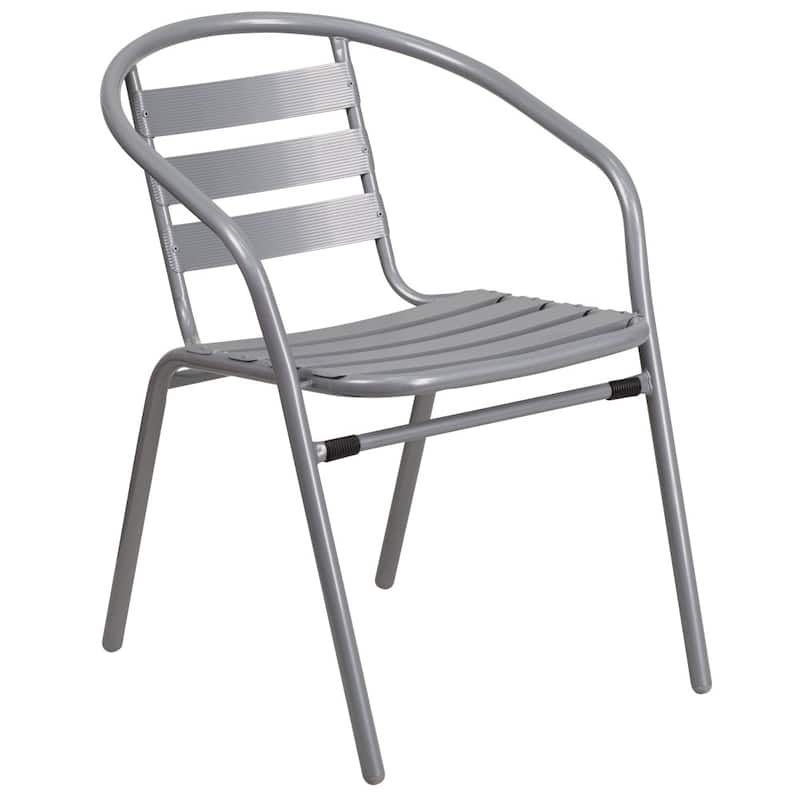 Modern Aluminum Slat Stacking Outdoor Restaurant Chairs (Set of 4)