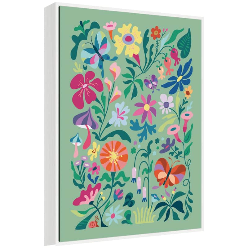 Kate and Laurel Sylvie Wild flowers and Butterflies Framed Canvas by Rachel Lee - 28x38 - White